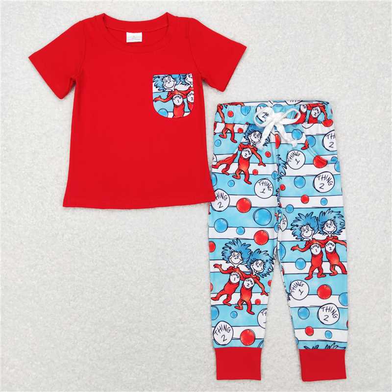 5.27 RTS NO MOQ Baby Boys Summer Sets BSPO0239 Dr Reading Hats Short Sleeve Top Pants Clothes Sets