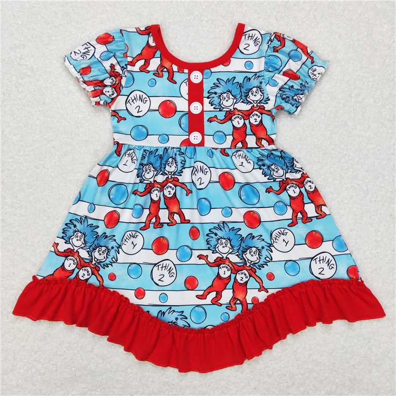 8.2 RTS NO MOQ Summer Baby Girls Dresses GSD0557 Dr Reading Hats Short Sleeve Knee Length Dresses