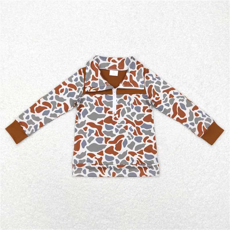 5.20 RTS NO MOQ Baby Boys Long Sleeve BT0468 Brown Camo Zip Long Sleeve Pullovers Tops
