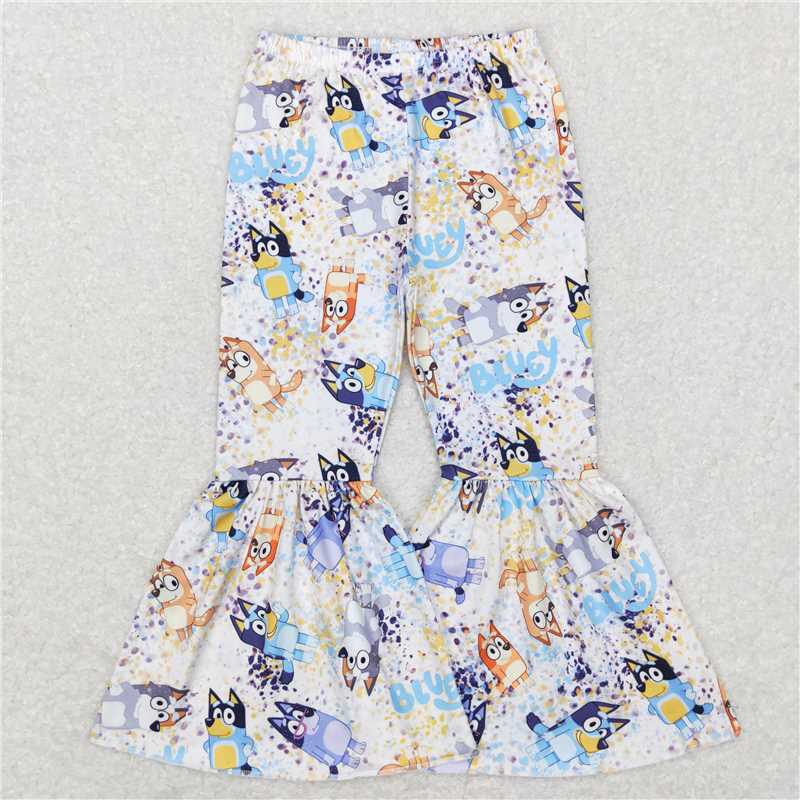 5.23 RTS NO MOQ Baby Girls Long Pants P0370 Dogs Sister Bell Bottom Pants