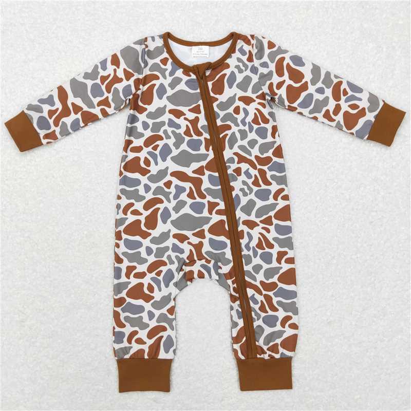 7.7 RTS NO MOQ Baby Boys Bodysuit LR0818 Brown Camo Zip Sleepers Rompers