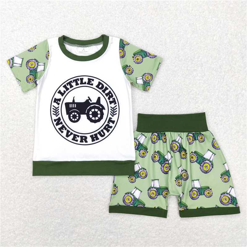 RTS NO MOQ Baby Boys kids Summer Sets BSSO0328 Tractors Farm Shirt Summer Shorts Clothes Sets