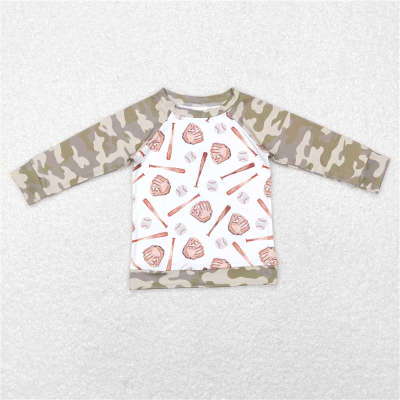 5.20 RTS NO MOQ Baby Boys Long Sleeve BT0469 Baseball Long Sleeve Camo Tops Tee Shirts