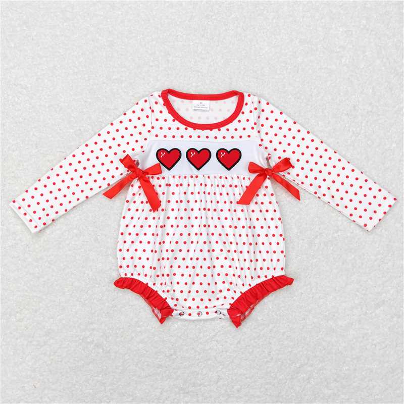 7.28 RTS NO MOQ Baby Girls Bodysuit LR0835 Hearts Valentines Long Sleeve Rompers