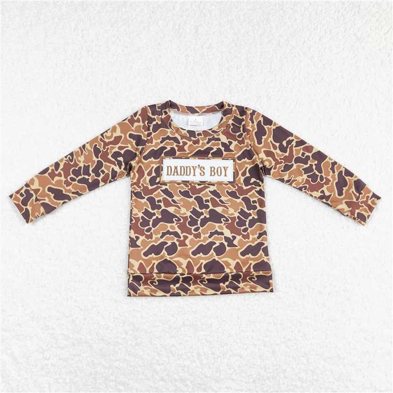 6.30 RTS NO MOQ Baby Boys Long Sleeve BT0477 Long Sleeve Brown Camo Daddy's Boy Tee Shirts Tops