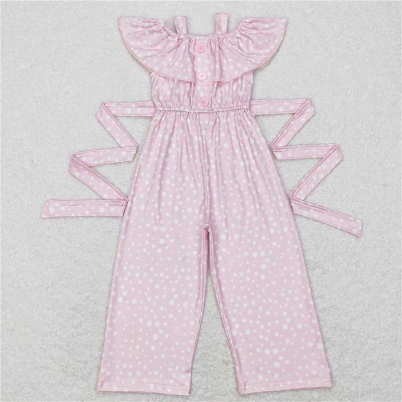 RTS NO MOQ Summer Baby Girls Bodysuit SR0420 Pink Dots Ruffle Strap Belts Jumpsuits