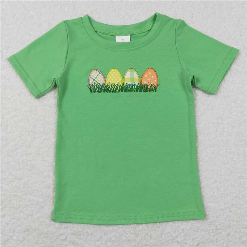7.17 RTS NO MOQ Summer Baby Boys Shirt BT0427 Easter Eggs Green Short Sleeve Shirt Tops