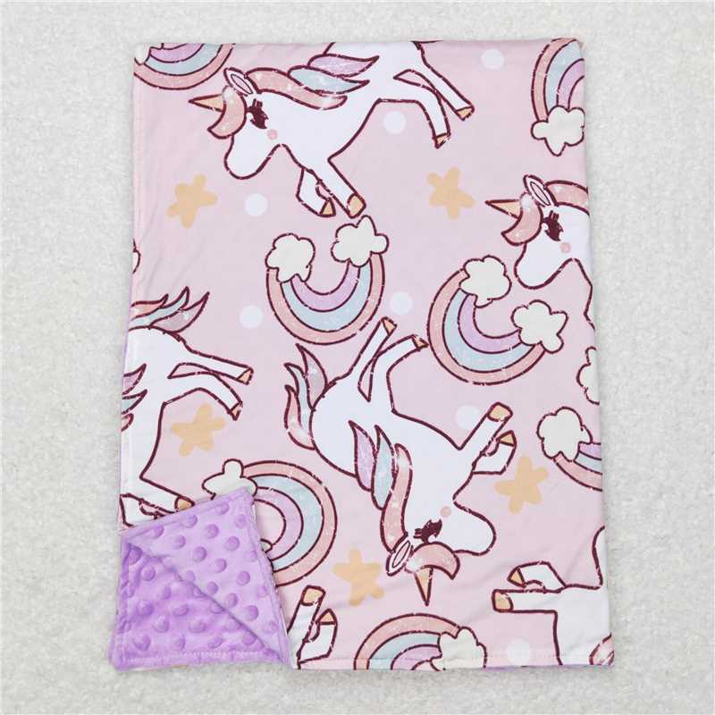 RTS NO MOQ Baby Kids Carpet BL0100 Pink Unicorn Rainbow Polka Dots Blankets