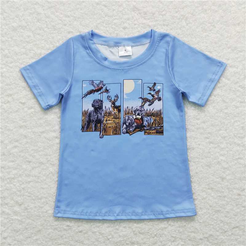 7.17 RTS NO MOQ Summer Baby Boys Shirt BT0509 Hunting Dog Duck Deer Short Sleeve Tee Shirts Tops
