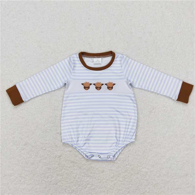 7.7 RTS NO MOQ Baby Boys Bodysuit R0724 Highland Cow Western Long Sleeve Rompers