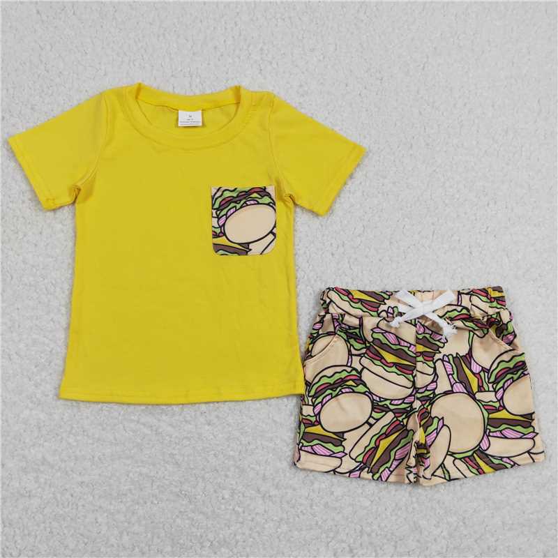 RTS NO MOQ Baby Boys kids Summer Sets BSSO0547 Hamburger Taco Shirt Top Shorts Clothes Sets