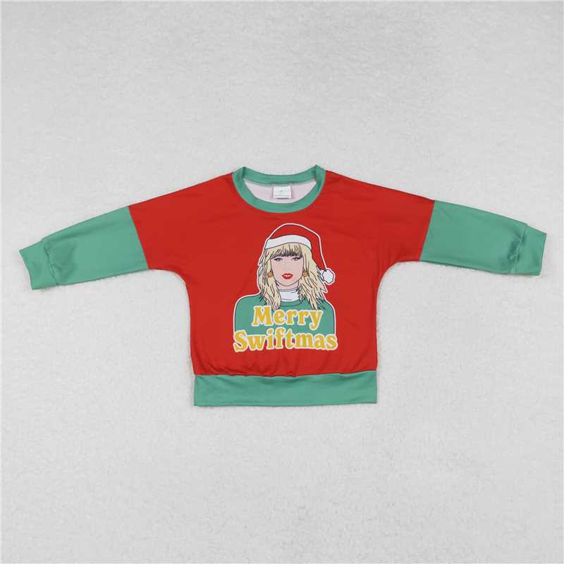 RTS NO MOQ Baby Girls Long Sleeve GT0704 Christmas Red Singer Green Tee Shirts Tops