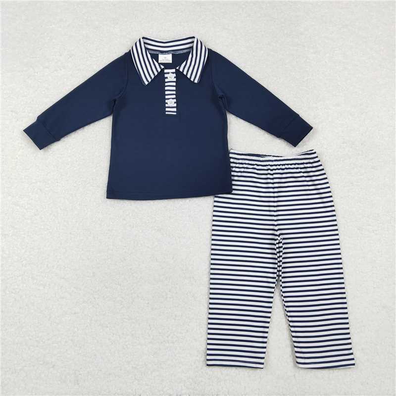 RTS NO MOQ Baby Boys Sets BLP0897 Navy Top Stripes Pants Outfits Sets