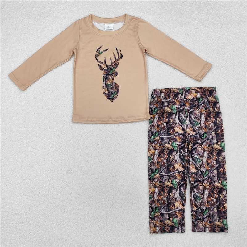RTS NO MOQ Baby Boys Sets BLP0615 Long Sleeve Fall Camo Deer Top Pants Clothes Sets