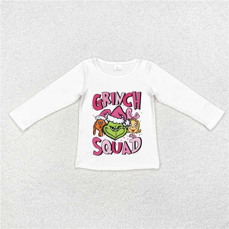 RTS NO MOQ Baby Girls Long Sleeve GT0757 White Christmas Tee Shirts Tops