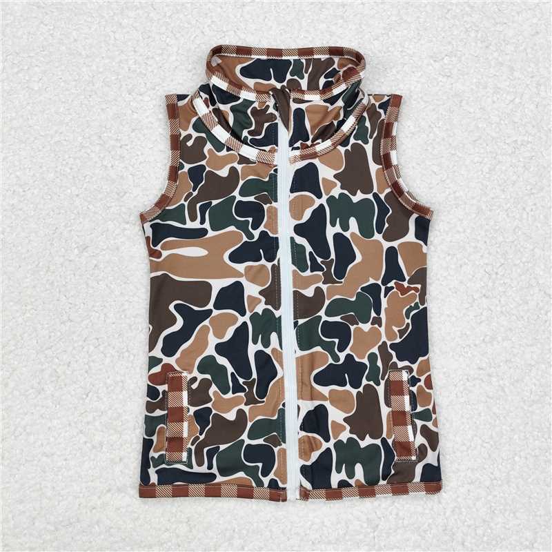 RTS NO MOQ Summer Baby Boys Shirt BT0856 Sleeveless Camo Hunting Zip Tops Vests