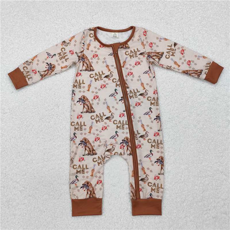 5.15 RTS NO MOQ Baby Boys Bodysuit LR1991 Duck Call Me Hunting Bamboo Zip Rompers
