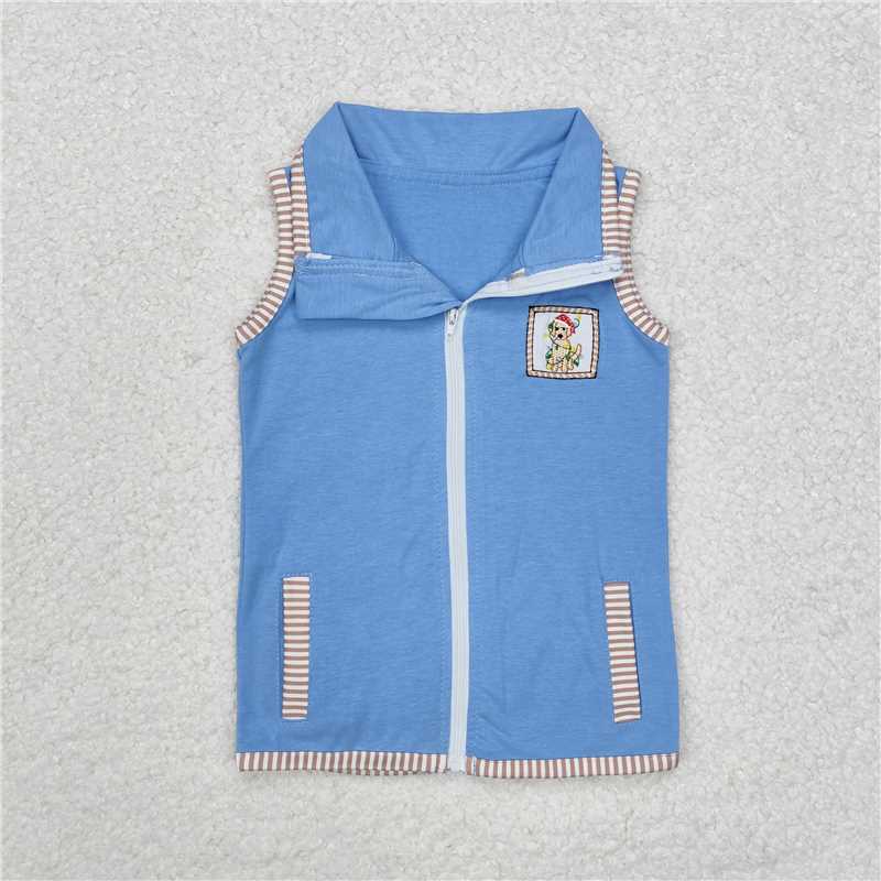 RTS NO MOQ Summer Baby Boys Shirt BT0860 Christmas Dog Sleeveless Zip Pocket Vest Tops