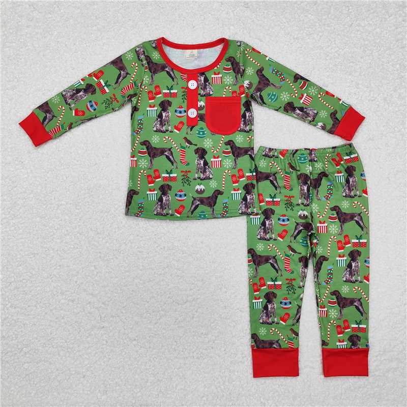 RTS NO MOQ Baby Boys Sets BLP0672 Christmas Dogs Green Tee Bamboo Pajamas Clothes Sets