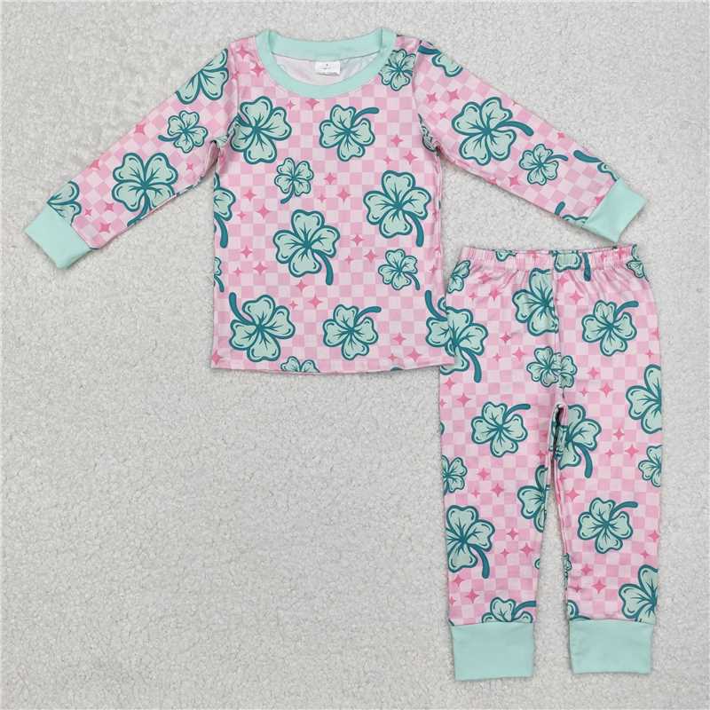 RTS NO MOQ Baby Girls Long Sleeve Outfits GLP2192 St Patrick Quatrefoil Shirts Pants Pajamas Clothes Sets