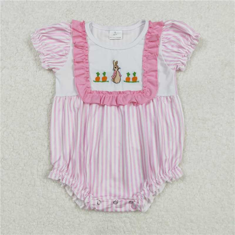 7.11 RTS NO MOQ Summer Baby Girls Bodysuit SR2144 Easter Rabbit Carrots Short Sleeve Rompers
