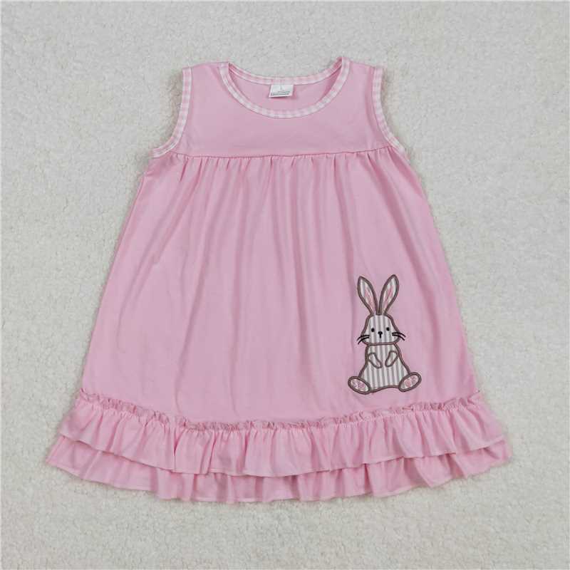 7.9 RTS NO MOQ Summer Baby Girls Dresses GSD1671 Easter Pink Rabbit Ruffle Knee Length Dresses