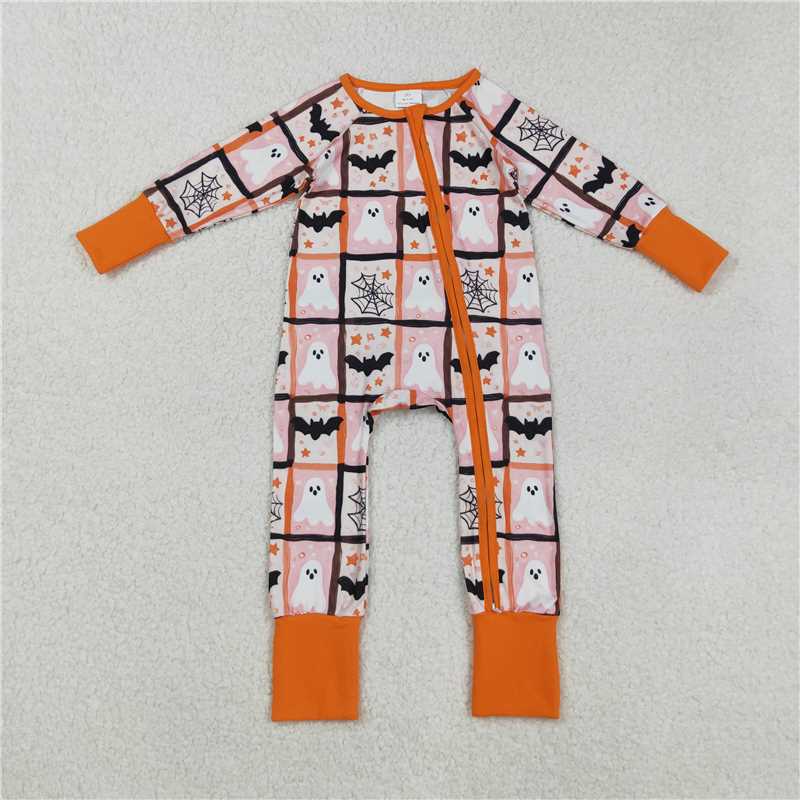 11.12 LR2539 Baby Boys Ghosts Bats Halloween Zipper Footie Rompers