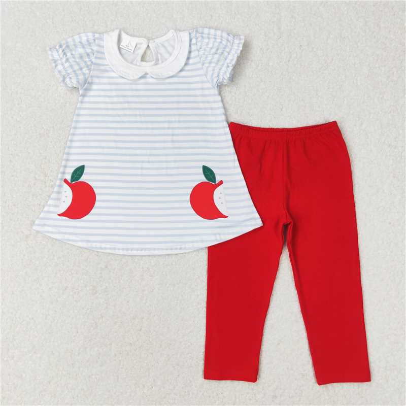 RTS NO MOQ Baby Girls Summer Kids Sets GSPO1446 Apple Tunic Top Red Legging Back To School Outfits Clothes Sets