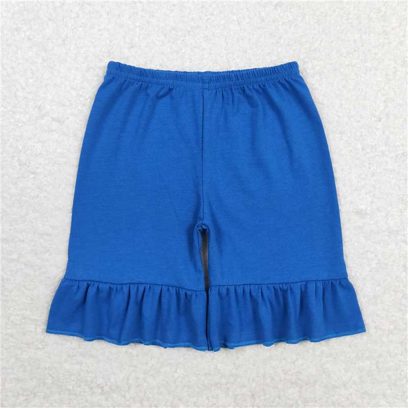 RTS NO MOQ Baby Girls Summer Pants SS0349 Blue cotton one layer Ruffles Shorts Bottoms