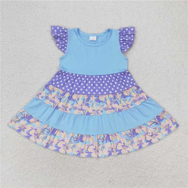7.25 RTS NO MOQ Summer Baby Girls Dresses GSD1164 Flutter Sleeve Flowers Knee Length Dresses