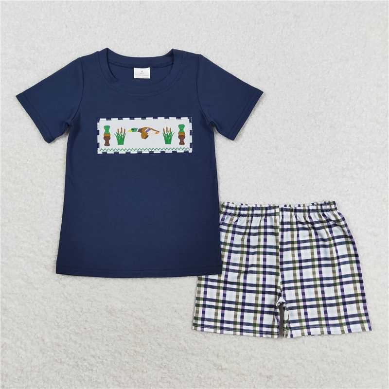 RTS NO MOQ Baby Boys kids Summer Sets BSSO0710 Ducks Shirt Top Gingham Shorts Outfits Clothes Sets