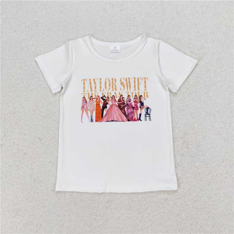 RTS NO MOQ Summer Baby Girls Short Sleeve GT0532 White Short Sleeve Tee Shirts Tops