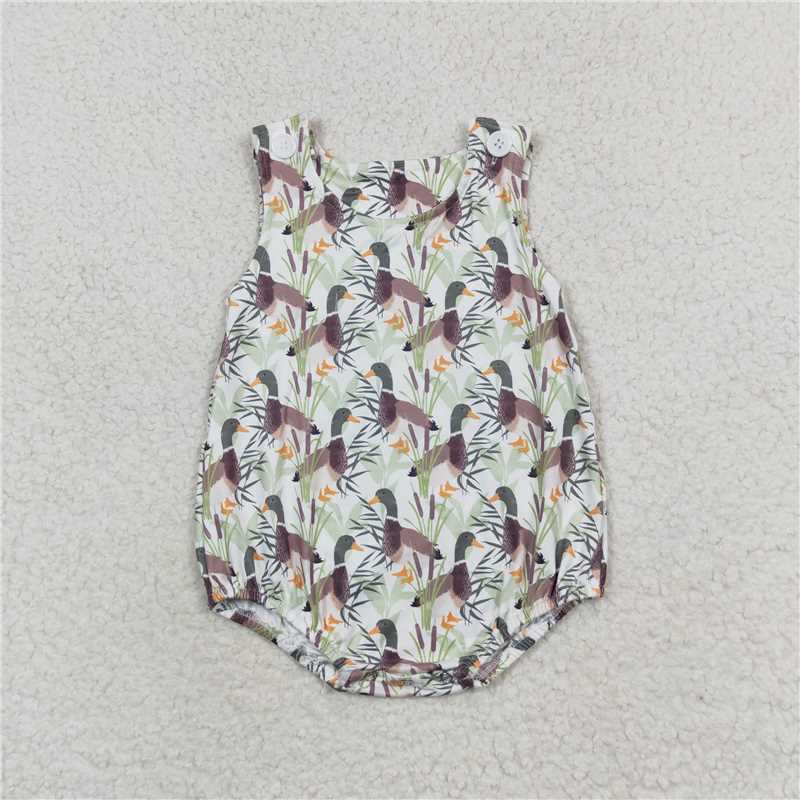 6.27 RTS NO MOQ Baby Boys Summer Bodysuit SR1251 Green Duck Short Sleeve Rompers