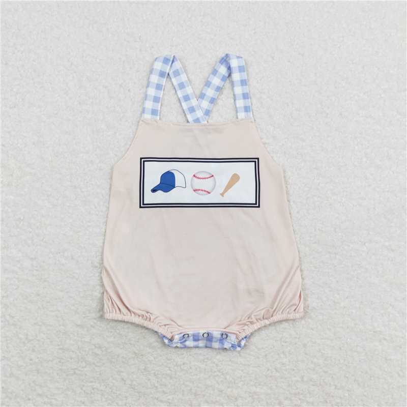 6.27 RTS NO MOQ Baby Boys Summer Bodysuit SR1653 Baseball Straps Rompers