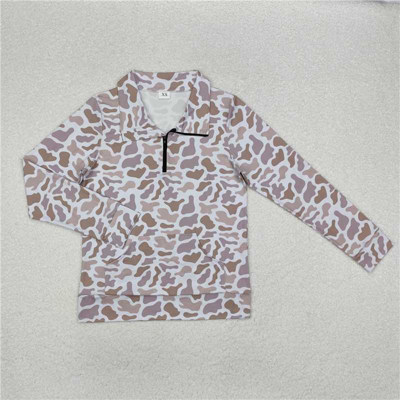 RTS NO MOQ Adult Women Long sleeve GT0831 Khaki Camo Long Sleeve Tee Shirts Zip Pullovers Tops