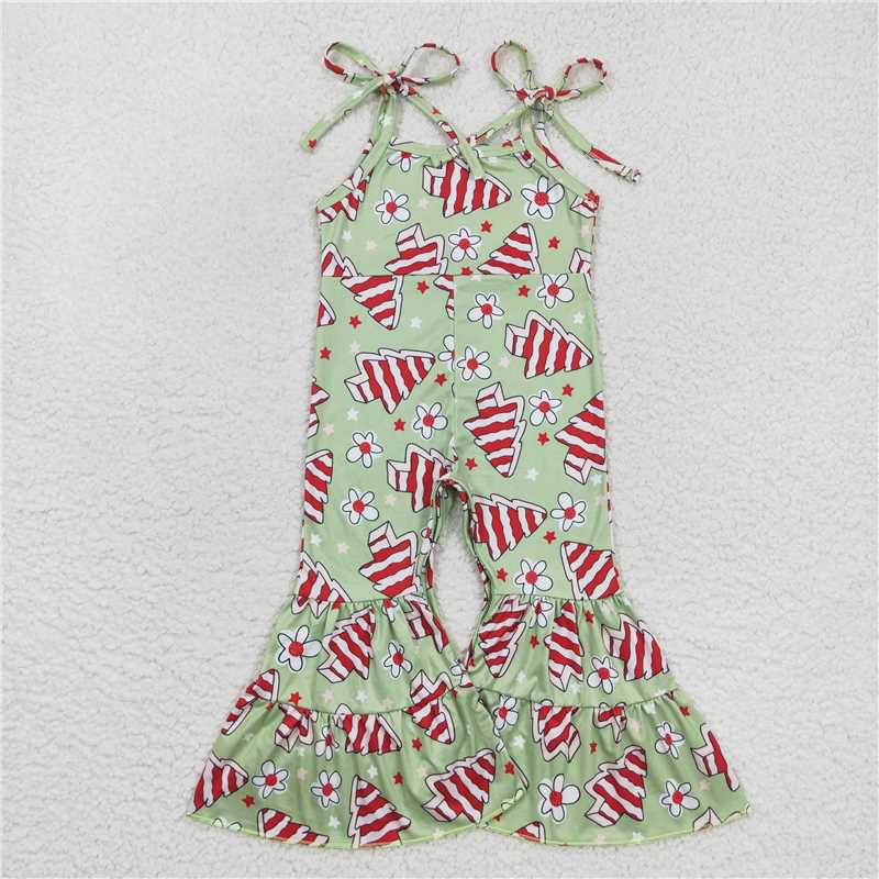 RTS NO MOQ Baby Girls Bodysuit SR0453 Christmas Tree Cake Straps Bell Bottom Jumpsuits