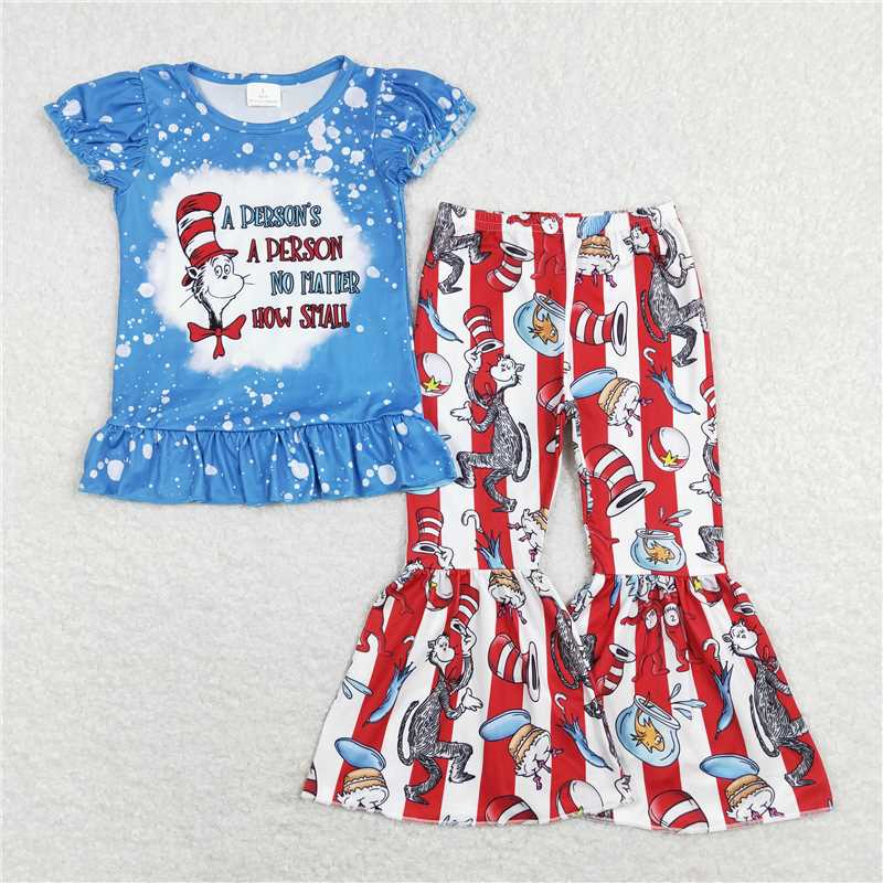 7.14 RTS NO MOQ Baby Girls Summer Kids Sets GSPO1093 Dr Reading Hats Tee Shirts Bell Pants Clothes Sets