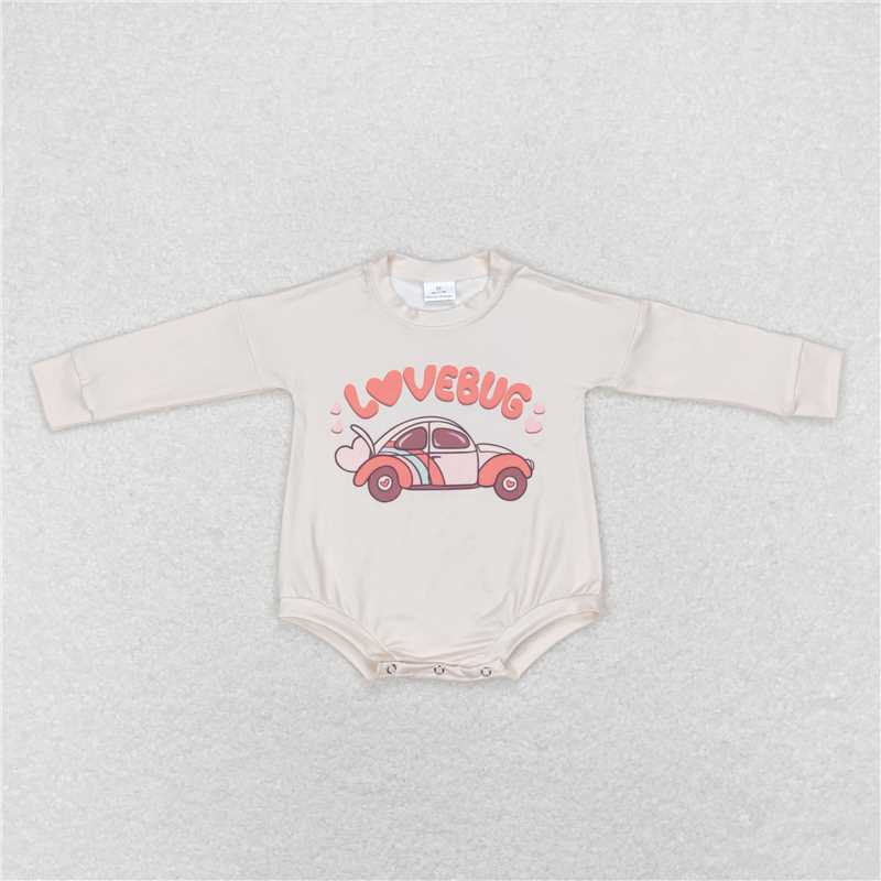 7.7 RTS NO MOQ Baby Boys Bodysuit LR0833 Lovebug Cars Long Sleeve Valentines Rompers