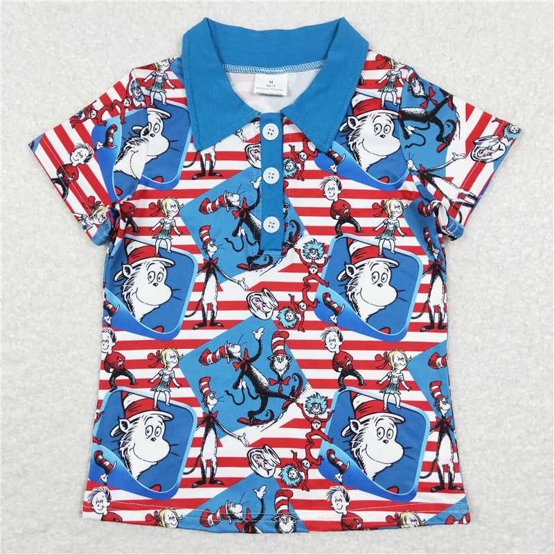 7.17 RTS NO MOQ Summer Baby Boys Shirt BT0483 Dr Reading Red Stripes Short Sleeve Tee Shirt Tops