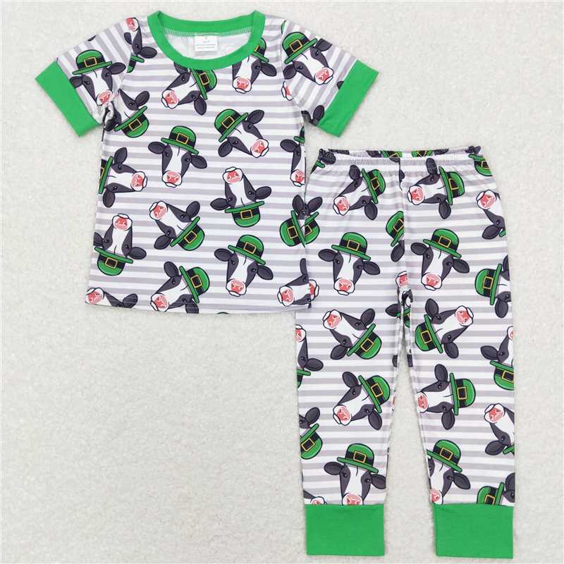 5.27 RTS NO MOQ Baby Boys Summer Sets BSPO0279 St Patrick Day Cow Top Pants Pajamas Clothes Sets