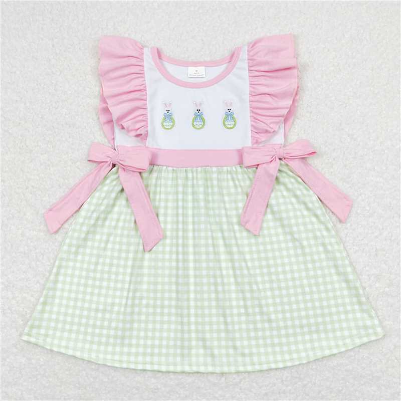 8.1 RTS NO MOQ Summer Baby Girls Dresses GSD0601 Easter Bunny Bows Knee Length Dresses