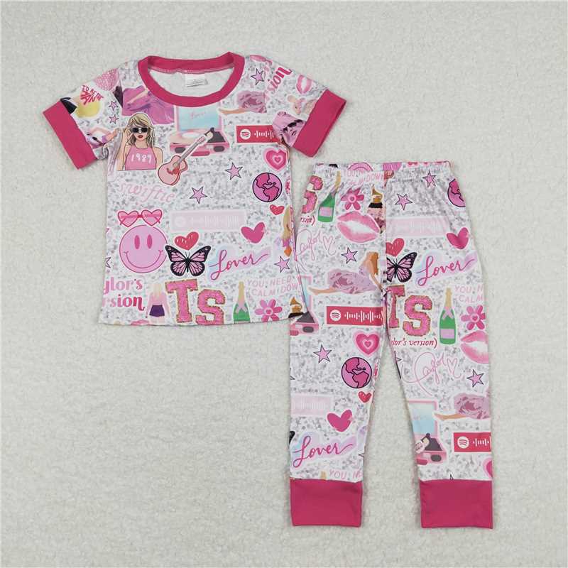 7.2 RTS NO MOQ Baby Girls Summer Kids Sets GSPO1427 Pop Singer Pink Shirt Top Pants Pajamas Clothes Sets