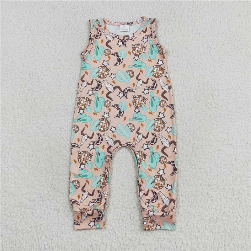 6.27 RTS NO MOQ Baby Boys Summer Bodysuit SR0626 Cow Cactus Disco Sleeveless Rompers