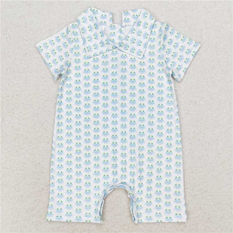 6.6 RTS NO MOQ Baby Boys Summer Bodysuit SR1436 Crabs Short Sleeve Rompers
