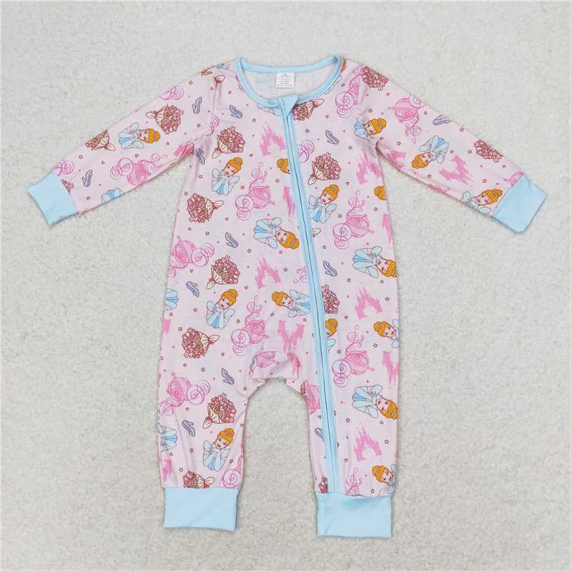 7.26 RTS NO MOQ Baby Girls Bodysuit LR0990 Princess Pink Zip Bamboo Rompers
