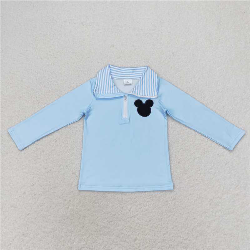 RTS NO MOQ Baby Boys Long Sleeve BT0708 Blue Mouse Zip Tee Shirts Tops