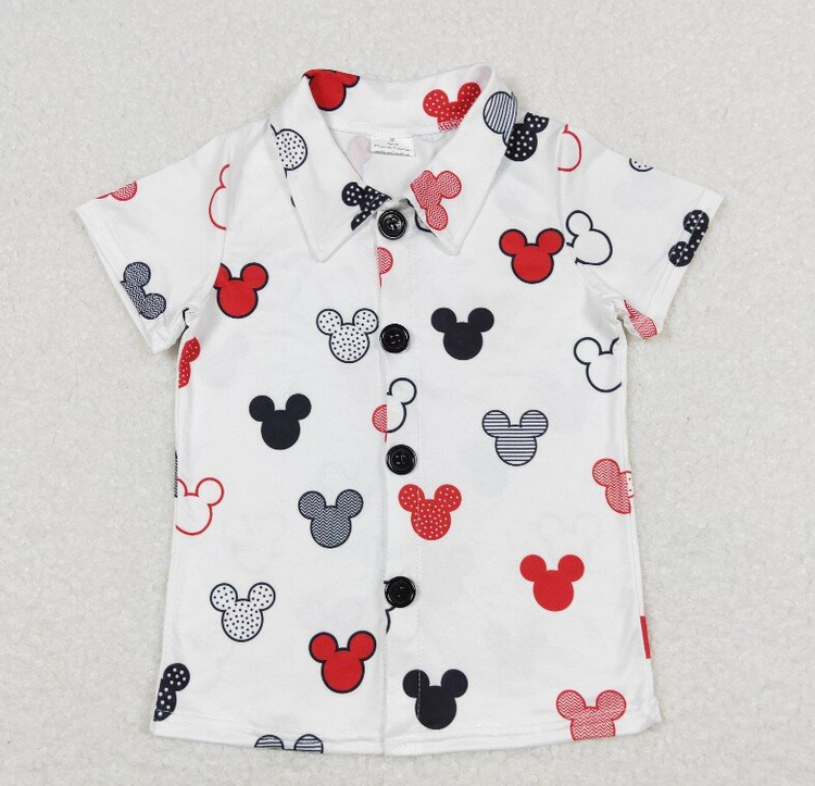 RTS NO MOQ Summer Baby Boys Shirt BT0607 Mouse White Short Sleeve Tee Shirts Tops
