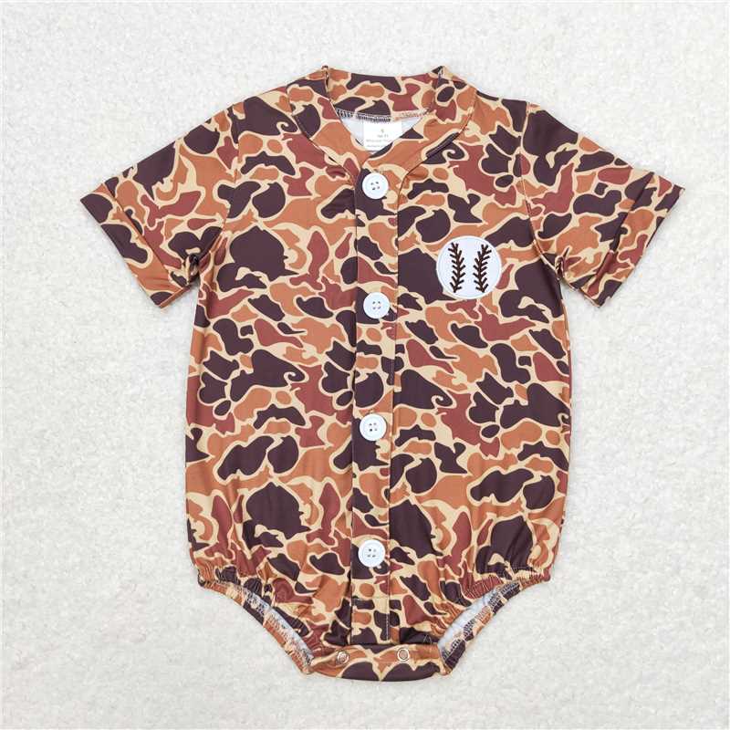6.27 RTS NO MOQ Baby Boys Summer Bodysuit SR1684 Camo Baseball Buttons Short Sleeve Rompers
