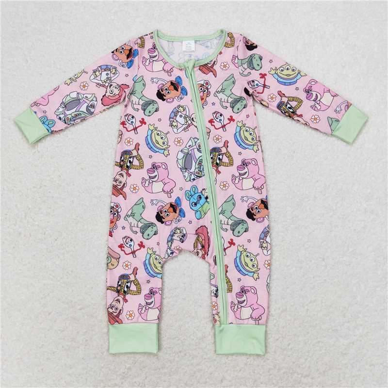7.7 RTS NO MOQ Baby Boys Bodysuit LR0970 Toy Animals Long Sleeve Bamboo Zip Rompers