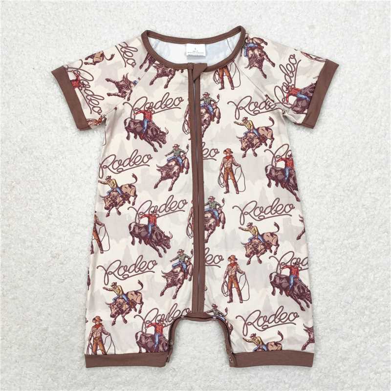 6.6 RTS NO MOQ Baby Boys Summer Bodysuit SR0856 Rodeo Zip Short Sleeve Rompers